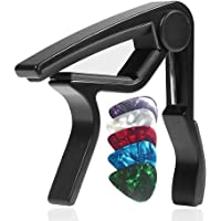 WiNGO Cejilla de Guitarra para Electrica Acustica Folk Ukelele Bajo Guitar Aleación de Aluminio Guitar Capo con 5 Púas…